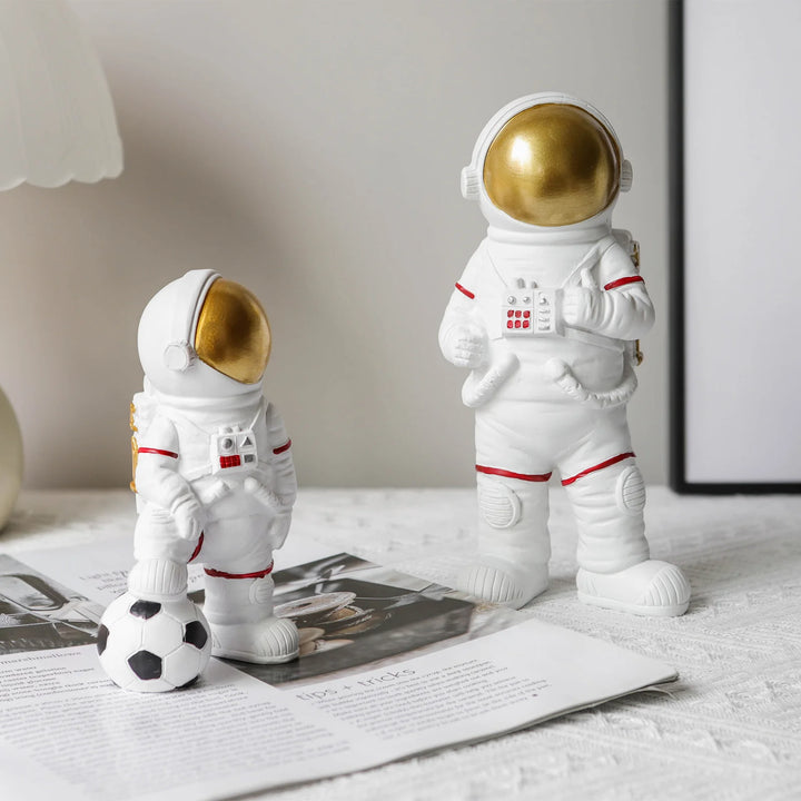 Gold Astronaut Figurines – Moon & Soccer Design Ornaments