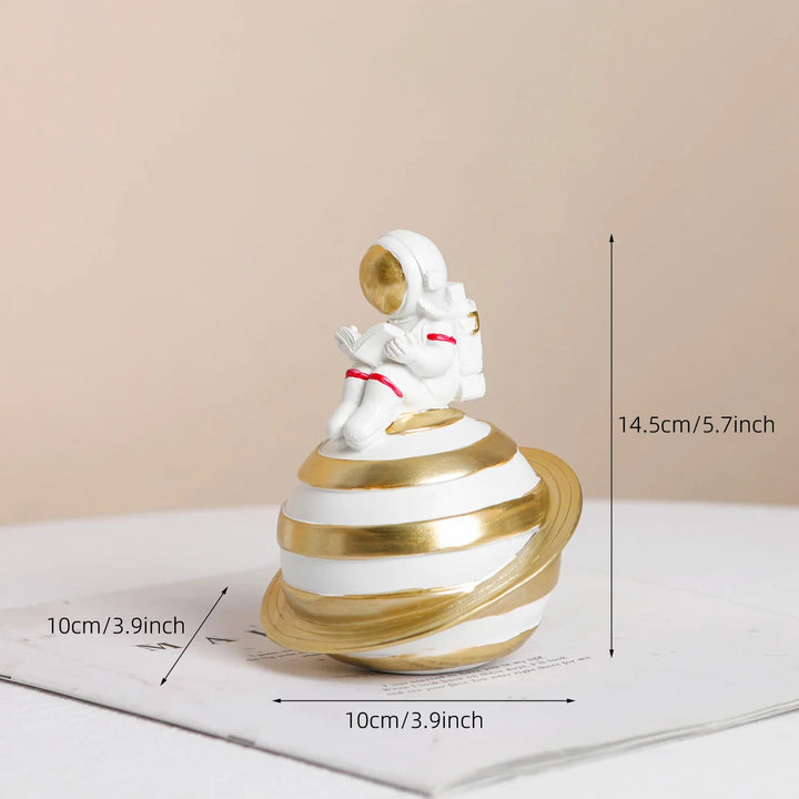 Gold Astronaut Figurines – Moon & Soccer Design Ornaments