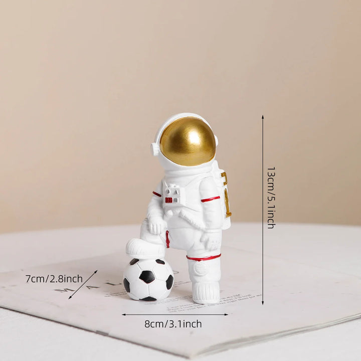Gold Astronaut Figurines – Moon & Soccer Design Ornaments