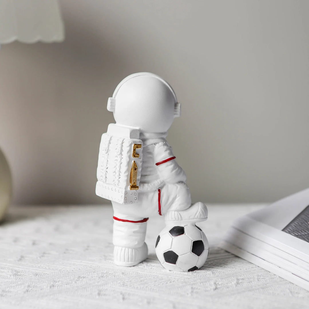 Gold Astronaut Figurines – Moon & Soccer Design Ornaments