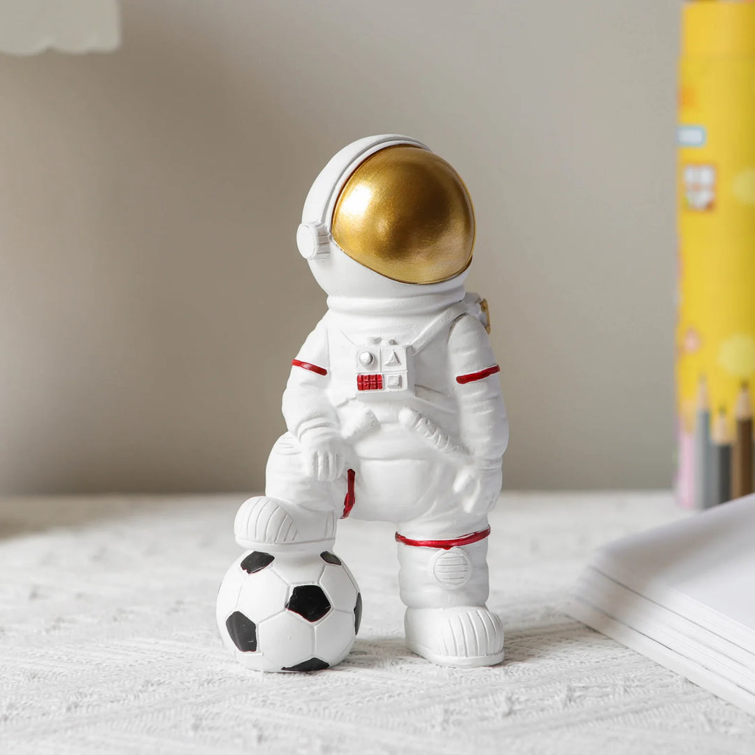 Gold Astronaut Figurines – Moon & Soccer Design Ornaments