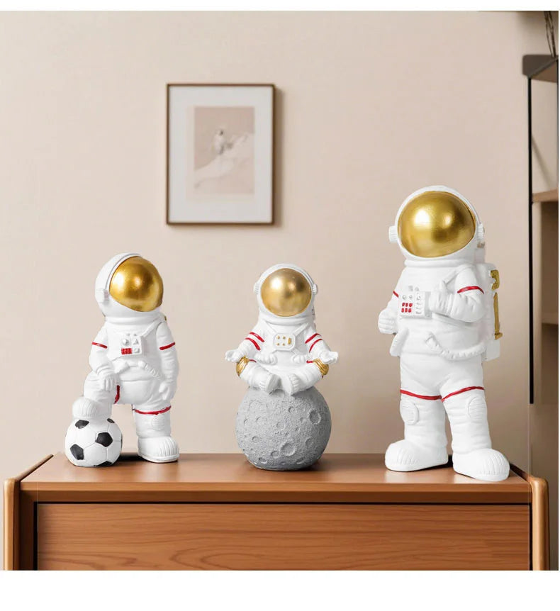 Gold Astronaut Figurines – Moon & Soccer Design Ornaments