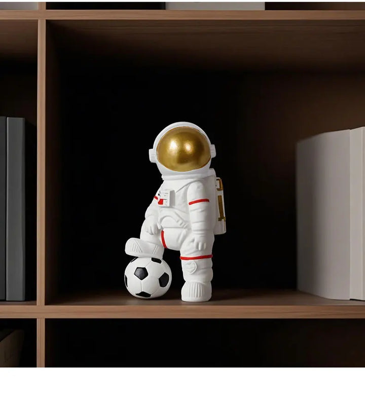 Gold Astronaut Figurines – Moon & Soccer Design Ornaments