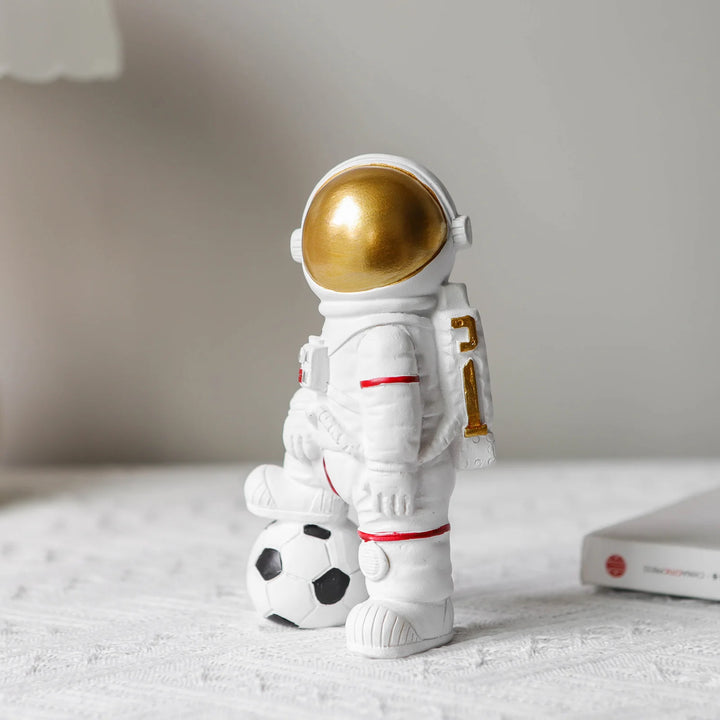 Gold Astronaut Figurines – Moon & Soccer Design Ornaments